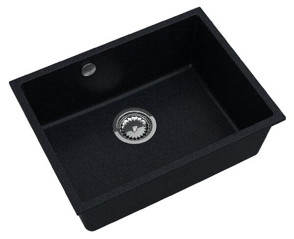 SINK Quality Mosogató Quality Crypton 60, konyhai gránit mosogató 535x400x205 mm + króm szifon, fekete foltos, SKQ-CRY.B.1KBO.60.X
