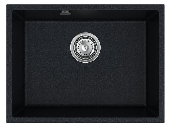 SINK Quality Mosogató Quality Crypton 60, konyhai gránit mosogató 535x400x205 mm + króm szifon, fekete foltos, SKQ-CRY.B.1KBO.60.X