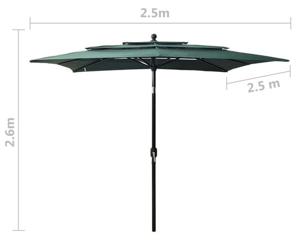 Kerti Napernyő - 3 Szintes - Zöld - 2,5x2,5m