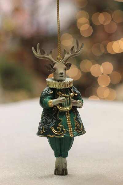 Zöld-arany luxus karácsonyfadísz szarvas 12cm