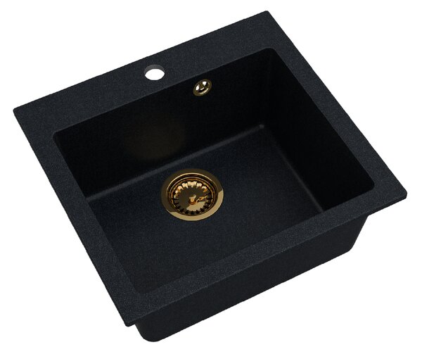 SINK Quality Mosogató minőségi Ferrum 50, konyhai gránit mosogató 490x450x195 mm + arany szifon, brokát, SKQ-FER.B.1K50.XG