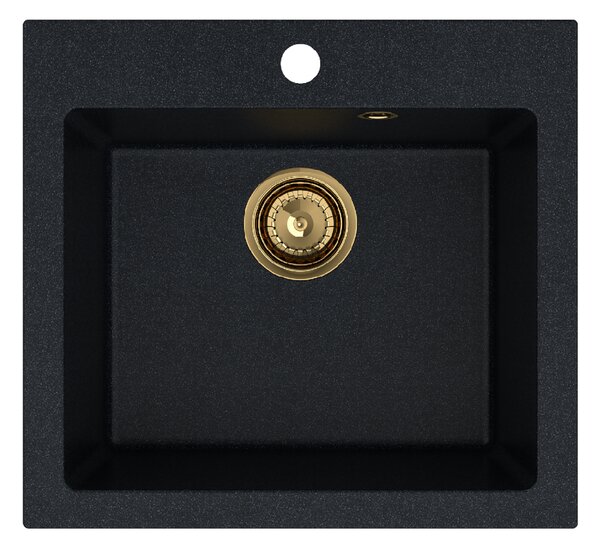 SINK Quality Mosogató minőségi Ferrum 50, konyhai gránit mosogató 490x450x195 mm + arany szifon, brokát, SKQ-FER.B.1K50.XG