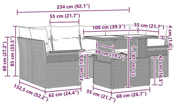VidaXL Kerti Kanapé Szett 7 db Bézs [Műanyag]: Poly Rattan
