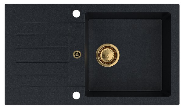 SINK Quality Mosogató Quality Natalie, konyhai gránit mosogató 770x450x170 mm + arany szifon, fekete foltos-BROKÁD, SKQ-NAT.B.1KDO.XG