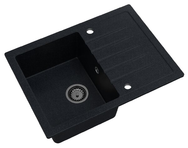 SINK Quality Mosogató Minőségi Titanite, konyhai gránit mosogató 680x495x215 mm + fekete szifon, fekete foltos-Brocade, SKQ-TIT.B.1KKO.XB
