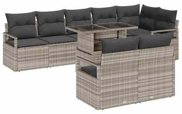 VidaXL Kerti Kanapé Szett párnával 9 pcs Világosszürke polirattan