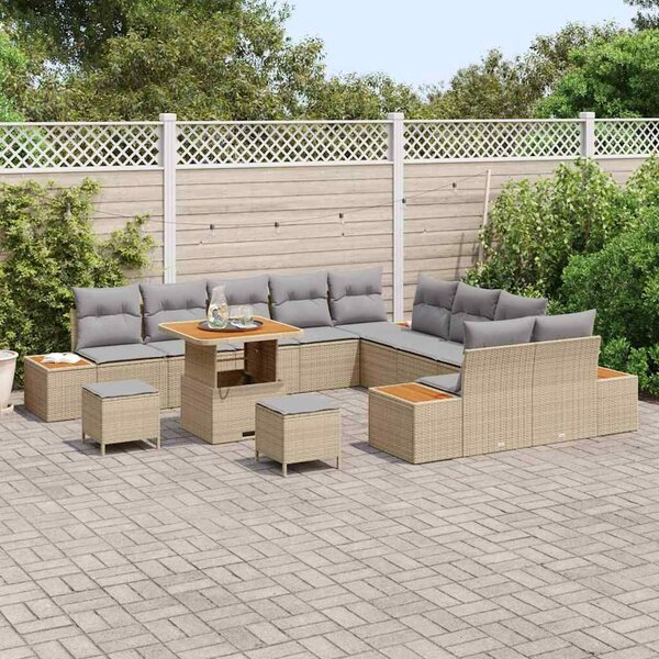 VidaXL Kerti Kanapé Szett párnával tárolóval 13 pcs Bézs Poli rattan