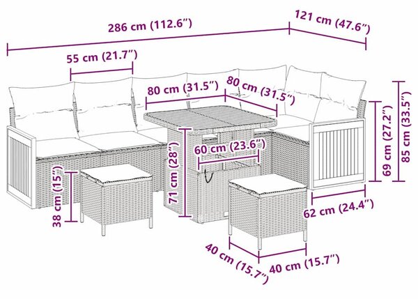 VidaXL Kerti Kanapé Szett párnával 9 pcs Beige és Világosszürke