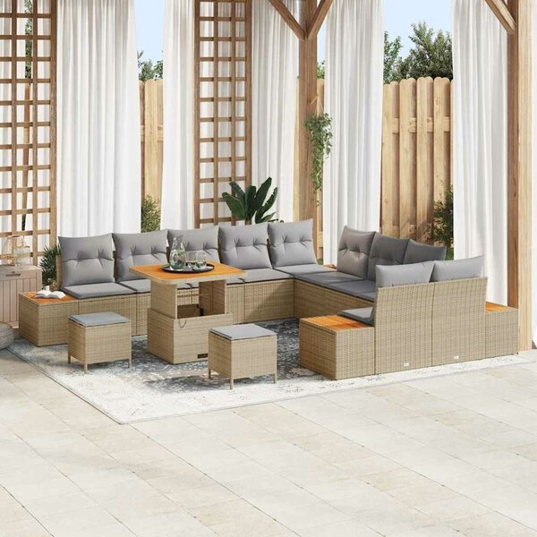 VidaXL Kerti Kanapé Szett párnával tárolóval 13 pcs Bézs Poli rattan