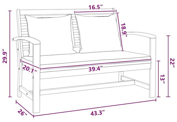 VidaXL Kerti pad Természetes 110 x 64 x 76.5 cm Tömör tíkfa