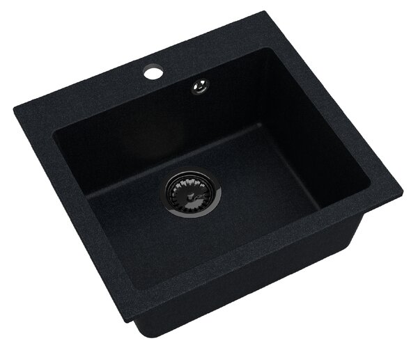 SINK Quality Mosogató Quality Ferrum 50, konyhai gránit mosogató 490x450x195 mm + fekete szifon, brokát, SKQ-FER.B.1K50.XB