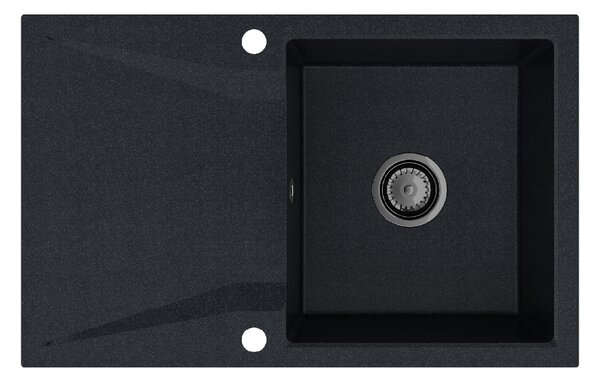 SINK Quality Mosogató Minőségi Obszidián, konyhai gránit mosogató 790x500x210 mm + fekete szifon, fekete foltos-Brocade, SKQ-OBS.B.1KDO.XB
