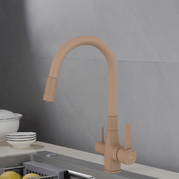 Invena Magic, álló mosogatócsaptelep flexibilis karral és ivóvízszűrővel, matt bézs, INV-BZ-02-F03-V