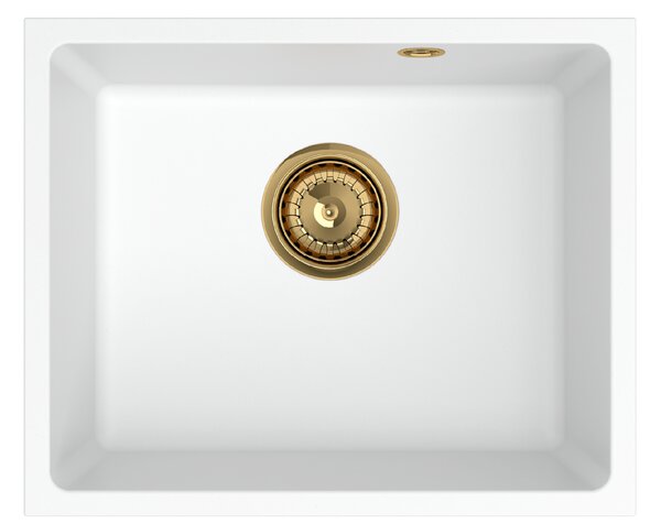SINK Quality Mosogató minőségi Crypton 55, konyhai gránit mosogató 460x375x205 mm + arany szifon, fehér, SKQ-CRY.W.1KBO.55.XG