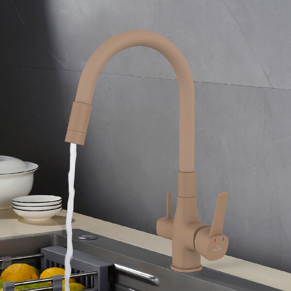 Invena Magic, álló mosogatócsaptelep flexibilis karral és ivóvízszűrővel, matt bézs, INV-BZ-02-F03-V