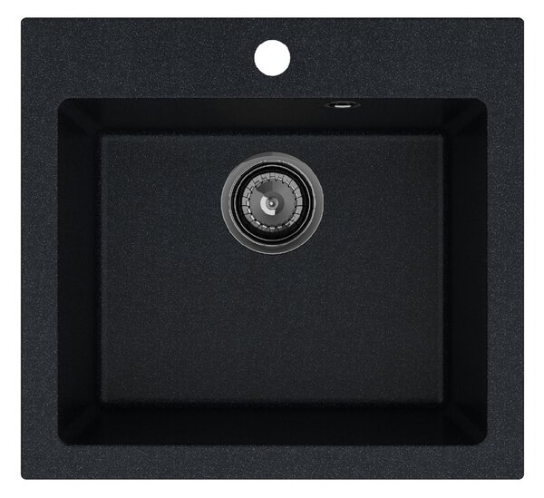 SINK Quality Mosogató Quality Ferrum 50, konyhai gránit mosogató 490x450x195 mm + fekete szifon, brokát, SKQ-FER.B.1K50.XB