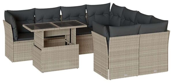 VidaXL Polyrattan Kerti Ülőgarnitúra - 9 részes, Világosszürke
