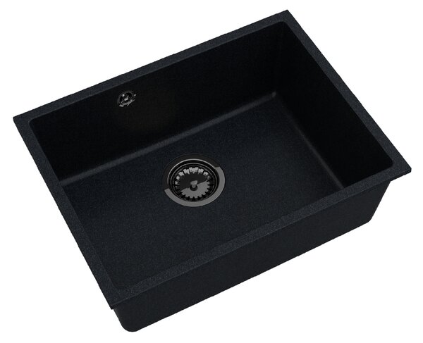 SINK Quality Mosogató Quality Crypton 60, konyhai gránit mosogató 535x400x205 mm + fekete szifon, fekete foltos, SKQ-CRY.B.1KBO.60.XB