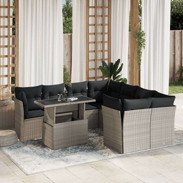 VidaXL Polyrattan Kerti Ülőgarnitúra - 9 részes, Világosszürke