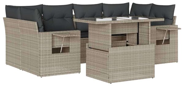 VidaXL Polyrattan Kerti Ülőgarnitúra - 7 részes, Világosszürke