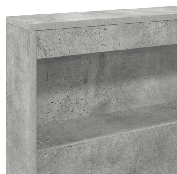 VidaXL Tároló fejtámla polcokkal tárolóval Beton szürke 120 cm Faanyag