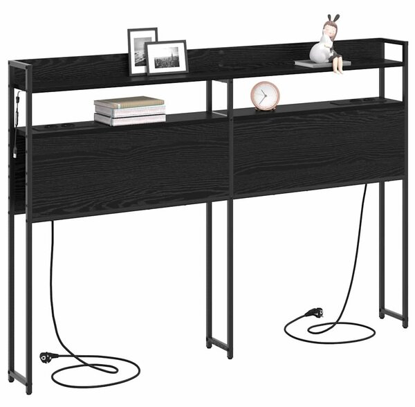 VidaXL Fejtámla LED -es lámpákkal polcokkal Musta tammi 140 cm Faanyag