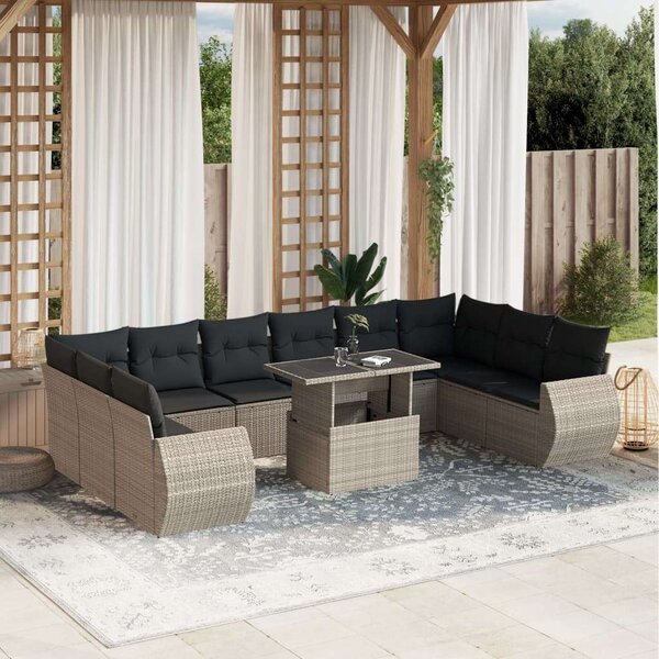 VidaXL Polyrattan Kerti Ülőgarnitúra - 11 részes, Világosszürke