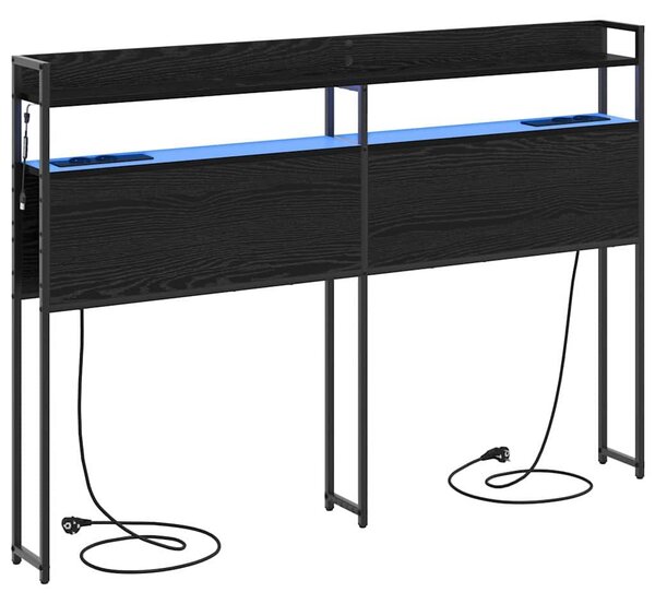 VidaXL Fejtámla LED -es lámpákkal polcokkal Musta tammi 140 cm Faanyag