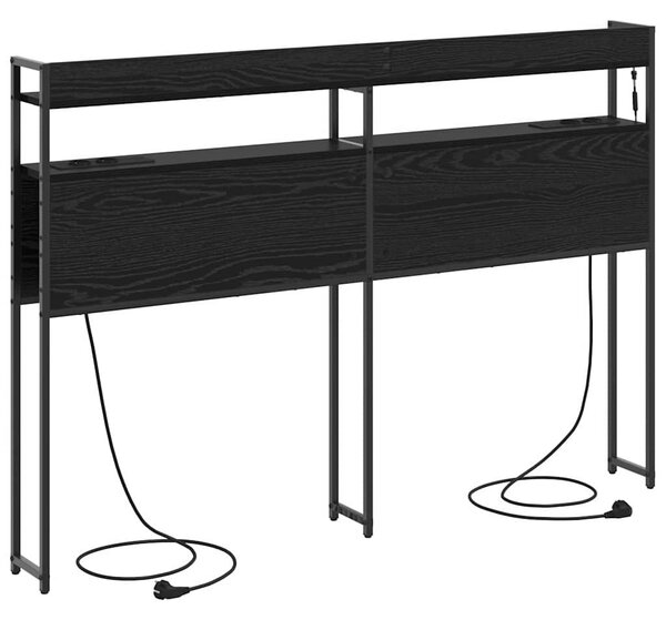 VidaXL Fejtámla LED -es lámpákkal polcokkal Musta tammi 140 cm Faanyag