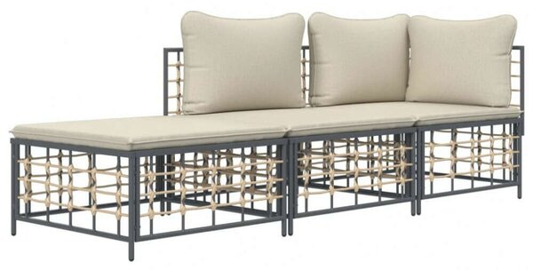 VidaXL Polyrattan Kerti Ülőgarnitúra - 3 részes - Antracit Szürke
