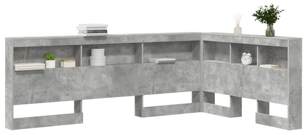 VidaXL Tároló fejtámla polcokkal tárolóval Beton szürke 120 cm Faanyag