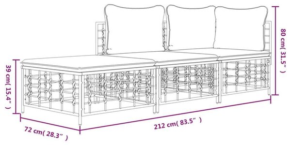 VidaXL Polyrattan Kerti Ülőgarnitúra - 3 részes - Antracit Szürke
