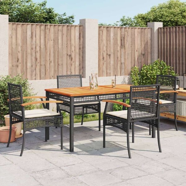 VidaXL 5 részes Kerti Étkezőgarnitúra - Polyrattan - Fekete