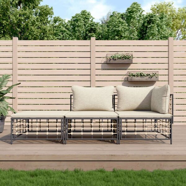 VidaXL Polyrattan Kerti Ülőgarnitúra - 3 részes - Antracit Szürke