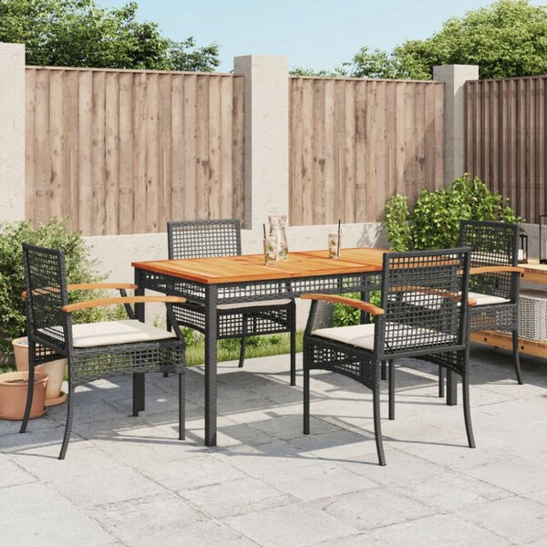 VidaXL 5 részes Kerti Étkezőgarnitúra - Polyrattan - Fekete