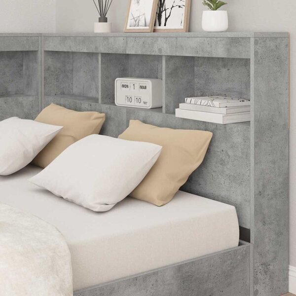 VidaXL Tároló fejtámla polcokkal tárolóval Beton szürke 120 cm Faanyag
