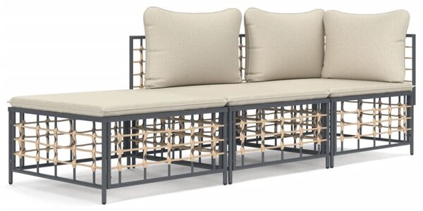 VidaXL Polyrattan Kerti Ülőgarnitúra - 3 részes - Antracit Szürke