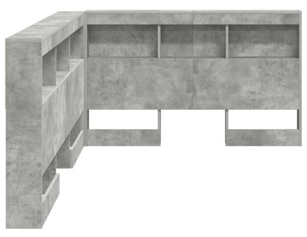 VidaXL Tároló fejtámla polcokkal tárolóval Beton szürke 120 cm Faanyag