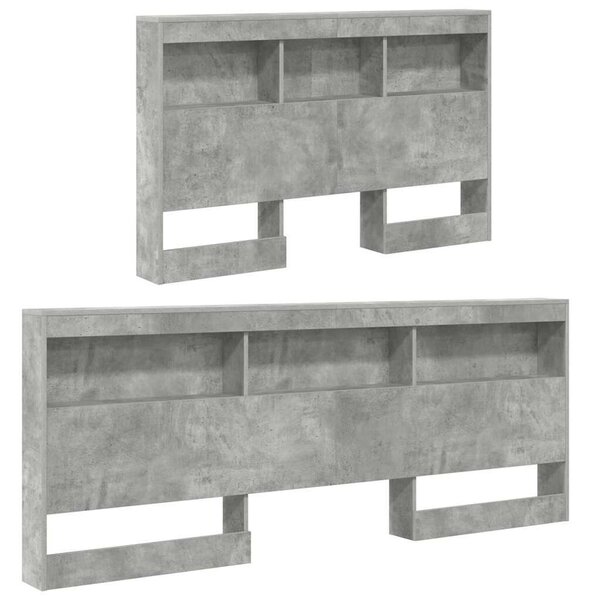 VidaXL Tároló fejtámla polcokkal tárolóval Beton szürke 120 cm Faanyag