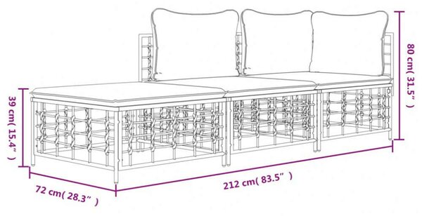 VidaXL Polyrattan Kerti Ülőgarnitúra - 3 részes - Antracit Szürke