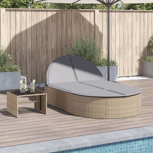VidaXL Dupla Napozóágy - Polyrattan - Bézs - 200cm