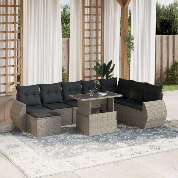VidaXL 9 részes világosszürke polyrattan kerti ülőgarnitúra párnával
