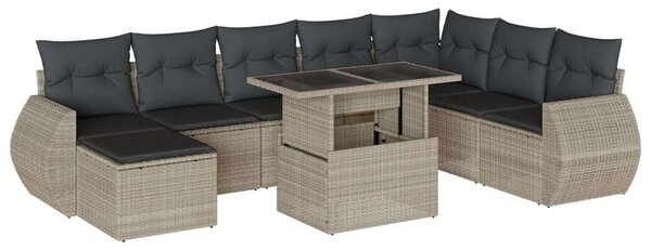 VidaXL 9 részes világosszürke polyrattan kerti ülőgarnitúra párnával
