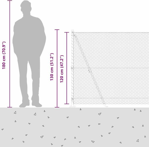 VidaXL Hatszögletű kerítés beton alappal 25 x 1,2 m PVC-bevonatos acél
