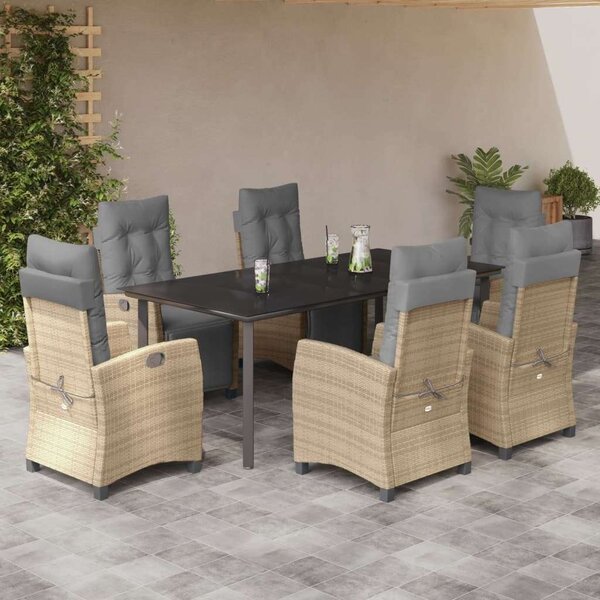 VidaXL 7 részes vegyes bézs polyrattan kerti étkezőgarnitúra párnákkal