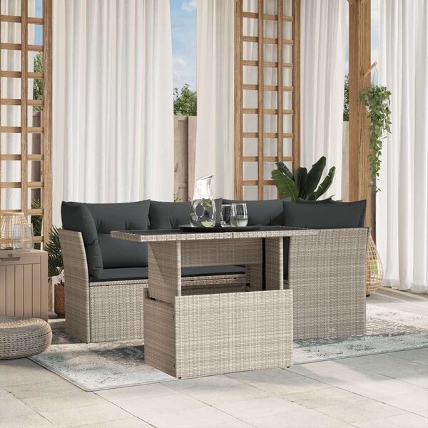 VidaXL Polyrattan Kerti Ülőgarnitúra - 5 részes - Világosszürke