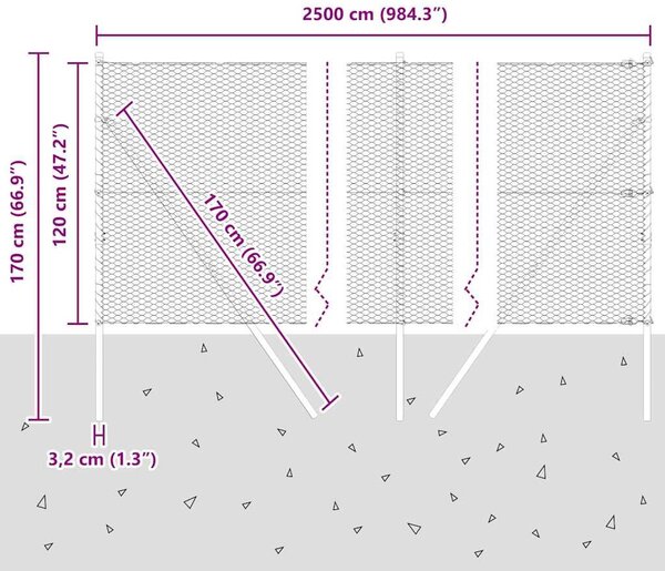 VidaXL Hatszögletű kerítés talajrögzítő 25 x 1,2 m PVC-bevonatos acél