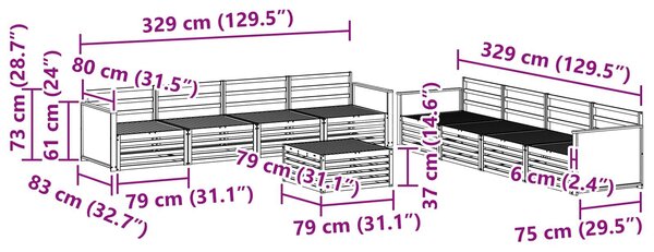 VidaXL Kültéri kanapé szett 9 pcs Természetes Tömör Akácfa