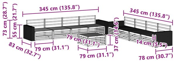 VidaXL Kültéri kanapé szett 9 pcs Természetes Tömör akácfa