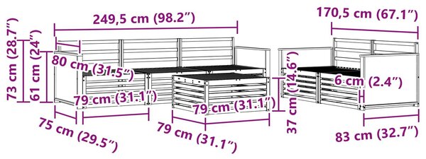 VidaXL Kültéri kanapé szett 6 pcs Természetes Tömör Akácfa